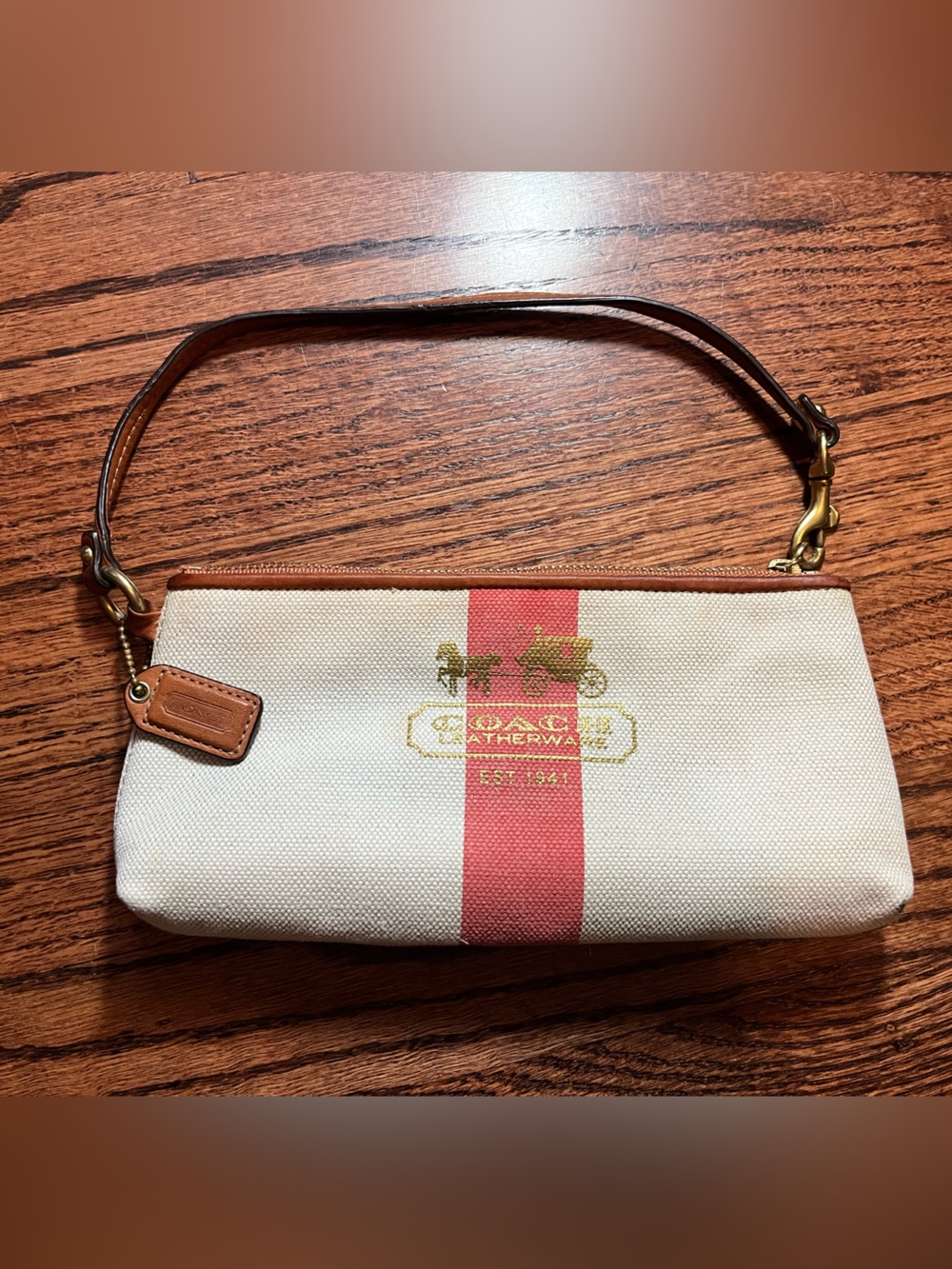 Coach Heritage Canvas Wristlet Red Stripe Horse Carriage